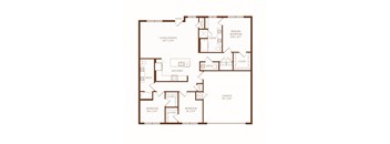 A floor plan of a house with a living/dining area, two bedrooms, a kitchen, two bathrooms, a primary bedroom, a closet, and a garage.