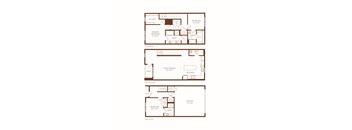 A diagram of a house showing the layout of the first, second, and third floors.