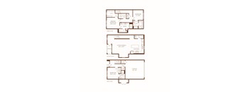 A floor plan of a three-story house with a living room, dining room, kitchen, and bedrooms.