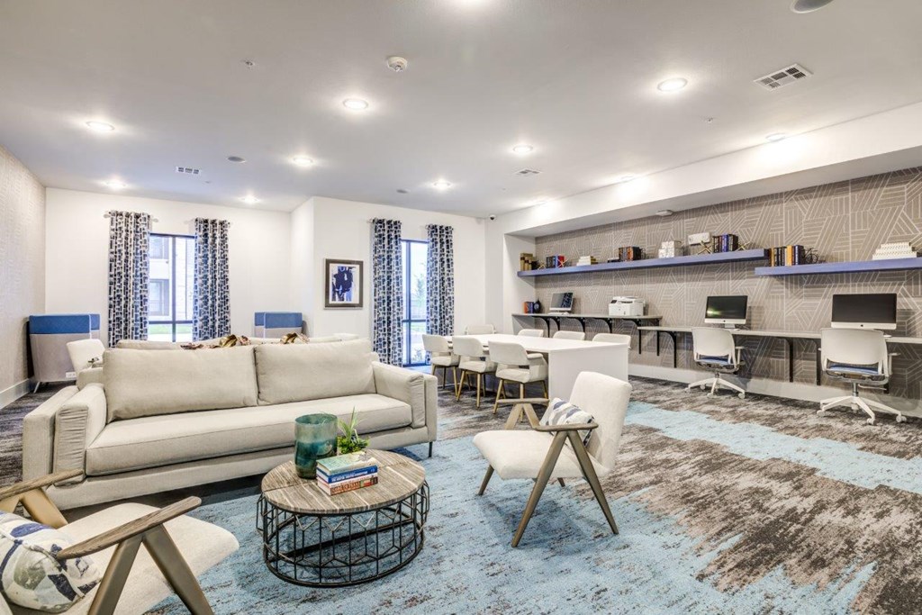 Cromwell at Plum Creek Apartments Clubhouse Seating Area with Television and Computer