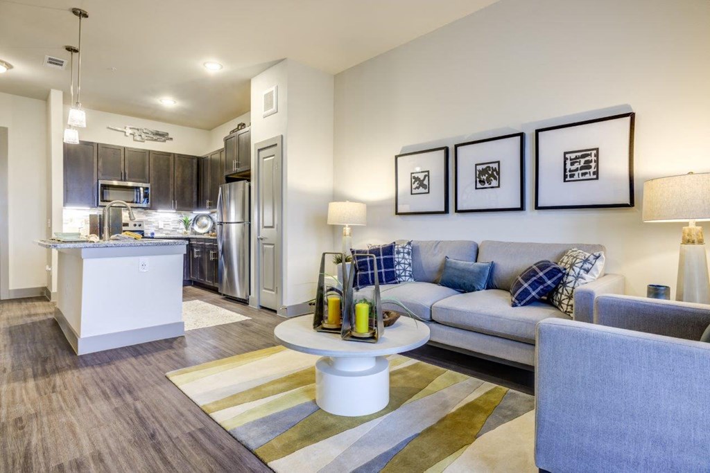 Cromwell at Plum Creek Apartments Model Living Room and Kitchen