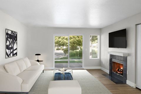 Crosspointe Apartments Model Living Room with Fireplace