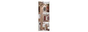 A top-down view of a modern apartment layout.
