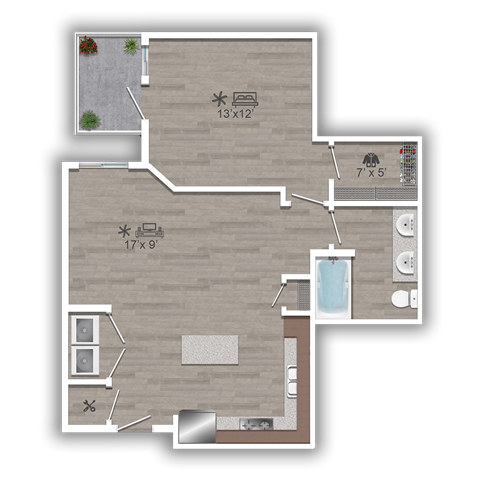 Discovery at the Realm Apartments 1E 2D Floor Plan