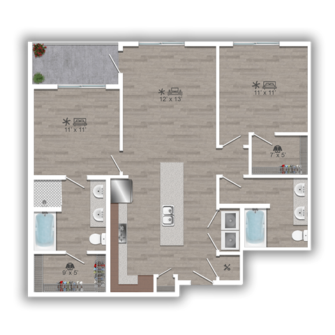 Discovery at the Realm Apartments 2B 2D Floor Plan