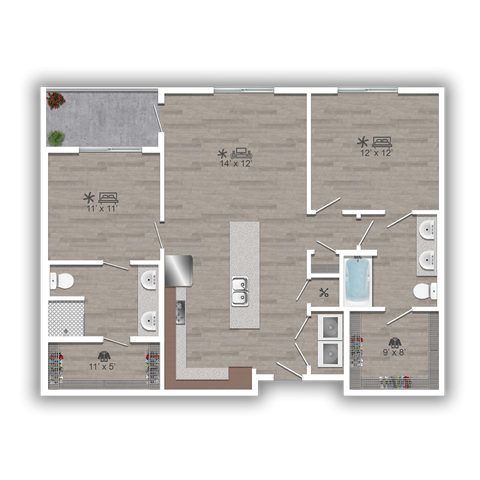 Discovery at the Realm Apartments 2C 2D Floor Plan