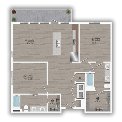 Discovery at the Realm Apartments 2E 2D Floor Plan