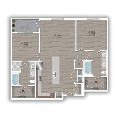 Discovery at the Realm Apartments 2H 2D Floor Plan