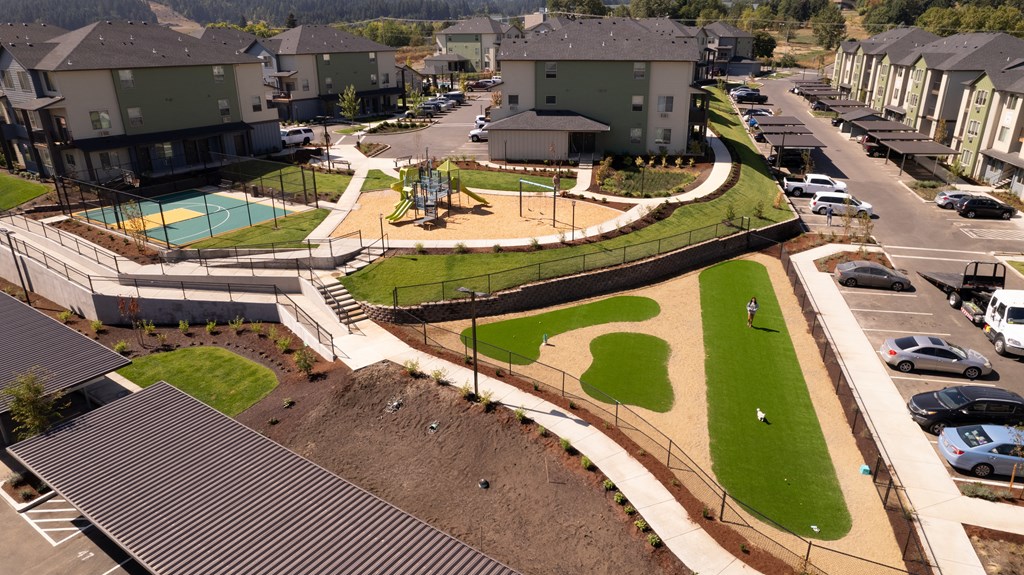 a view of the park from the top of the building
