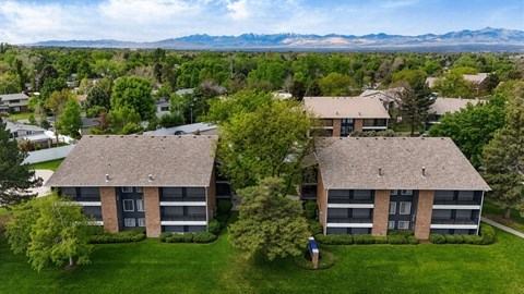 A person stands on a lawn in front of a building.