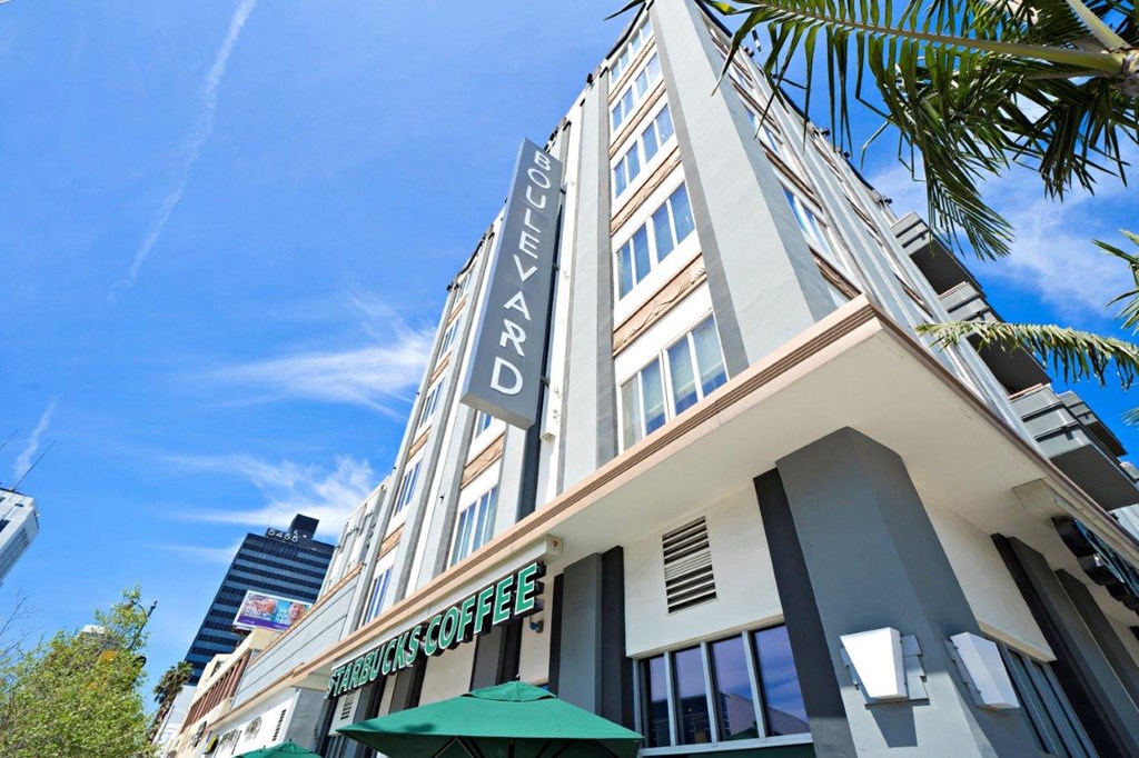 Boulevard on Wilshire Exterior Building View with Starbucks Coffee Shop Boulevard on Wilshire Exterior Building View with Starbucks Coffee Shop