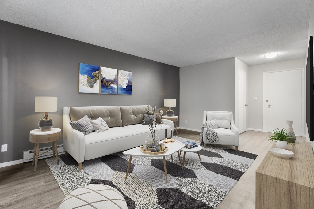 our apartments offer a living room with a couch and a chair