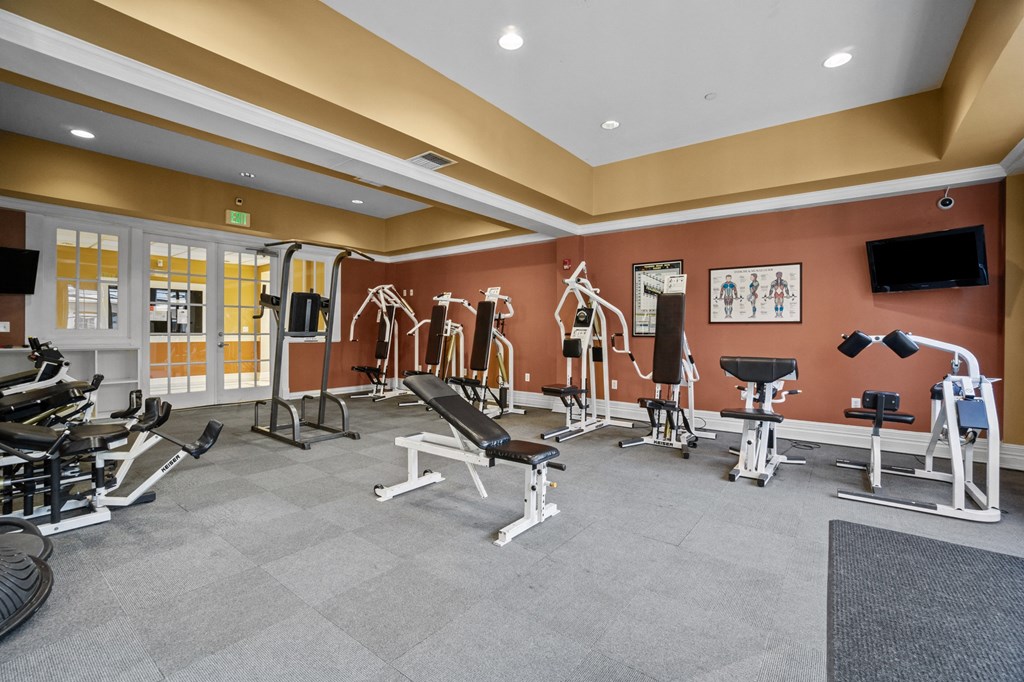 the gym at the enclave at woodbridge apartments in sugar land, tx