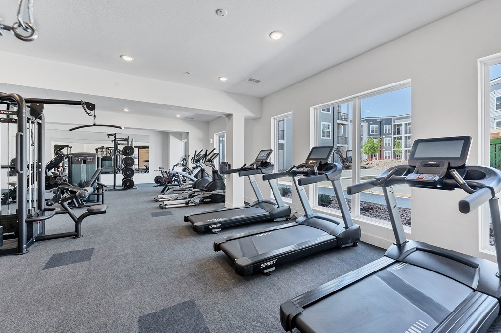 The Edison at Bozeman Fitness center with treadmills