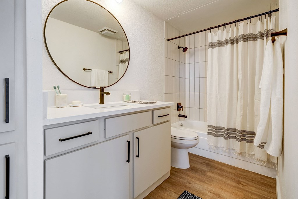 a bathroom with a sink and a toilet and a shower