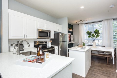 a kitchen with a sink and a counter top