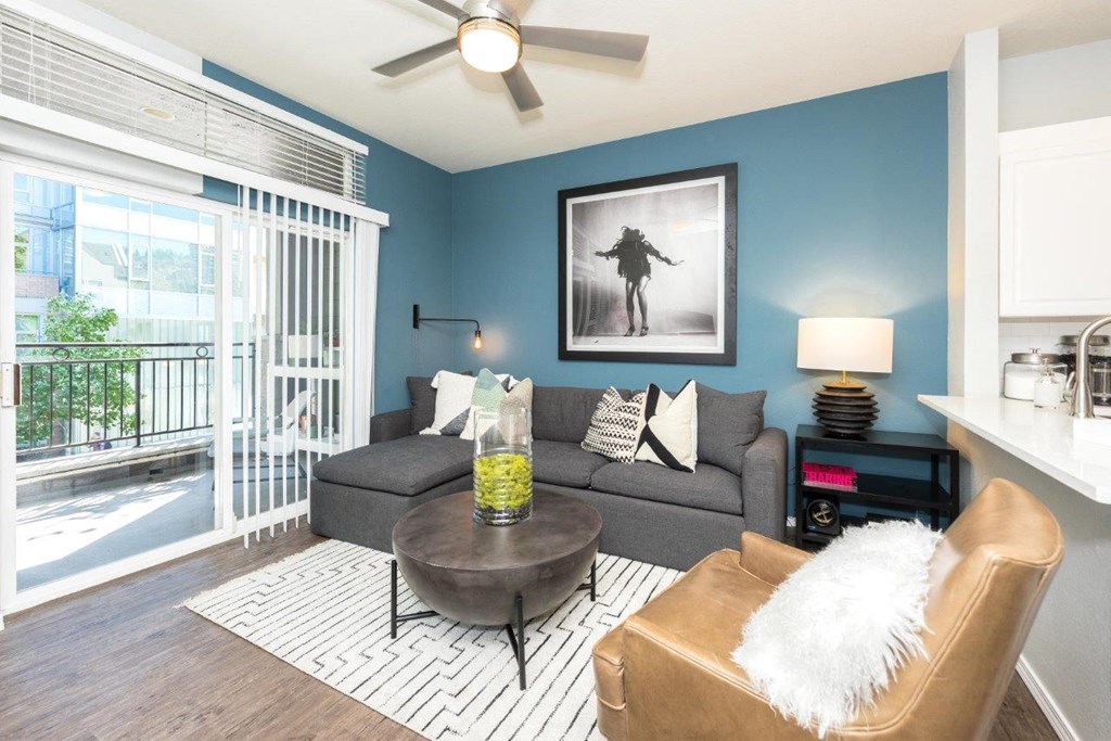 a living room with a couch and a table