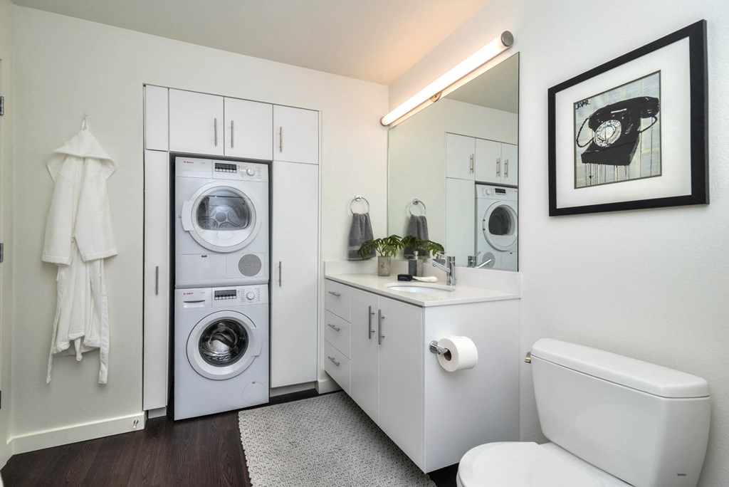 our apartments offer a bathroom with a washer and dryer