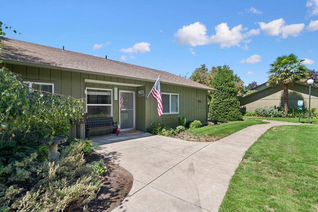 A house with a flag on the front.