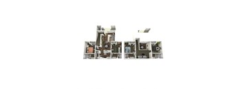 A 3d rendering of the 4 bedroom layout with 4 bathrooms