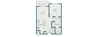 A floor plan of a house with a living room, kitchen, and two bedrooms.
