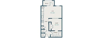 A floor plan of a house with labeled rooms such as RELAX, LIVE, COOK, SLEEP, COAT, W/D, and PAMPER.