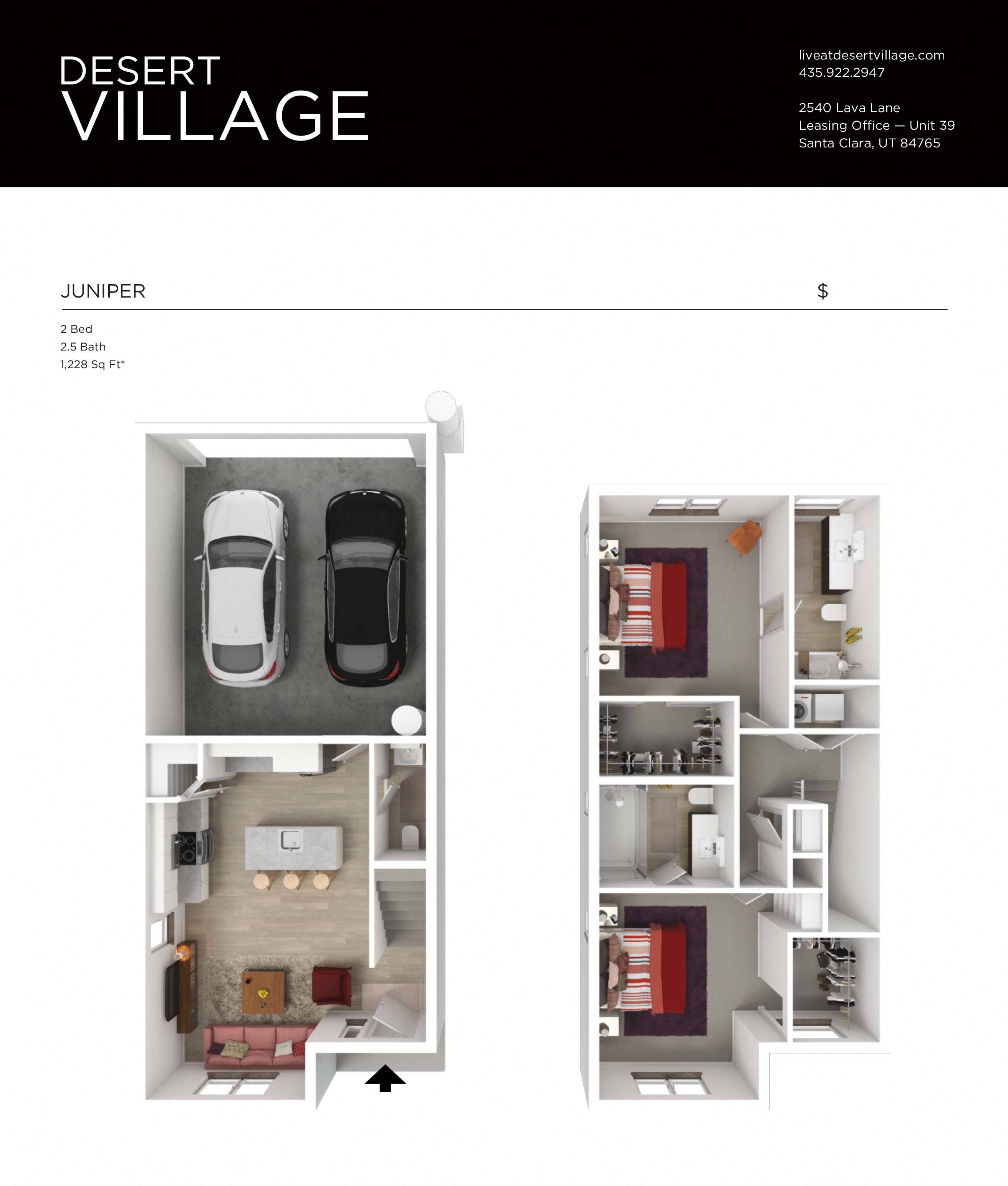 Desert Village Townhomes 3D Floor Plan - Juniper