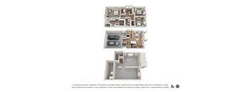Three floor plans for an apartment are shown.