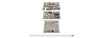 A floor plan of an apartment is shown with two bedrooms, a living room, a kitchen, and a bathroom.
