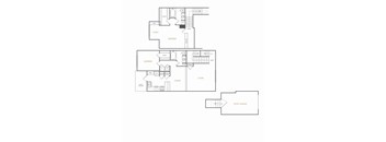 A floor plan of a house with a living room, dining room, kitchen, two bedrooms, a study, a garage, and a patio/deck.