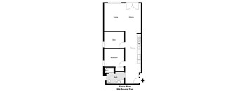 a floor plan of a small house with a kitchen and a living room
