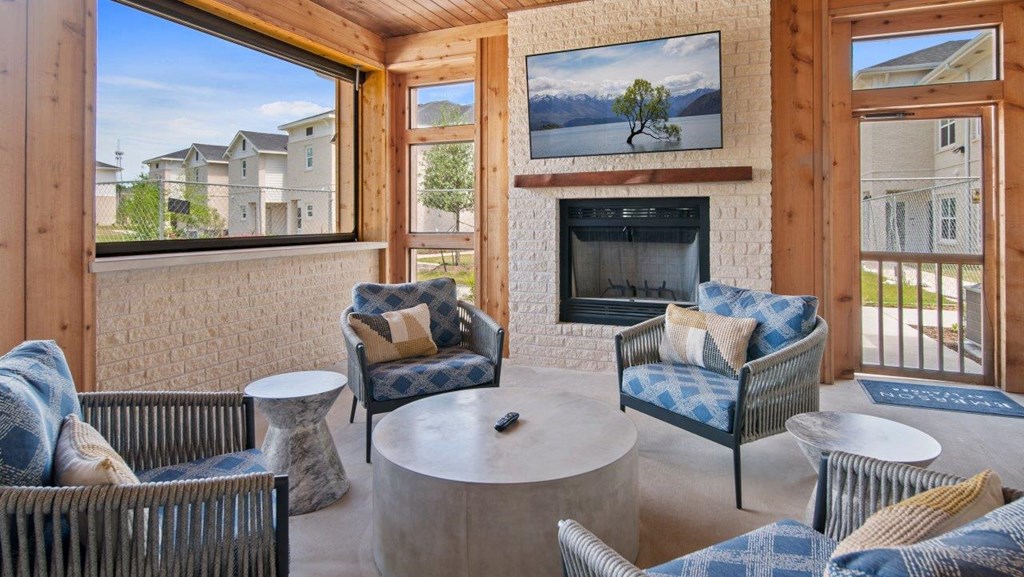 Emerson at Leander Covered Patio Lounge with Fireplace