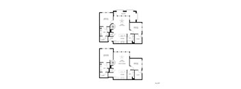 A floor plan of a home with two bedrooms, two bathrooms, a living room, and a kitchen.