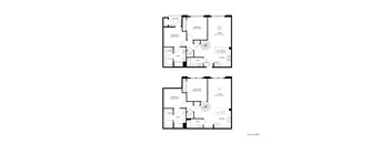 A floor plan of a two-story house with two bedrooms, two bathrooms, a living room, a kitchen, a dining room, and a garage.