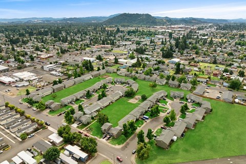 Evergreen Townhouses in Springfield, Oregon Aerial View of Property and Surrounding Area