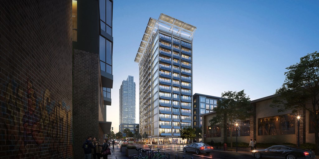 a rendering of a tall skyscraper in a city