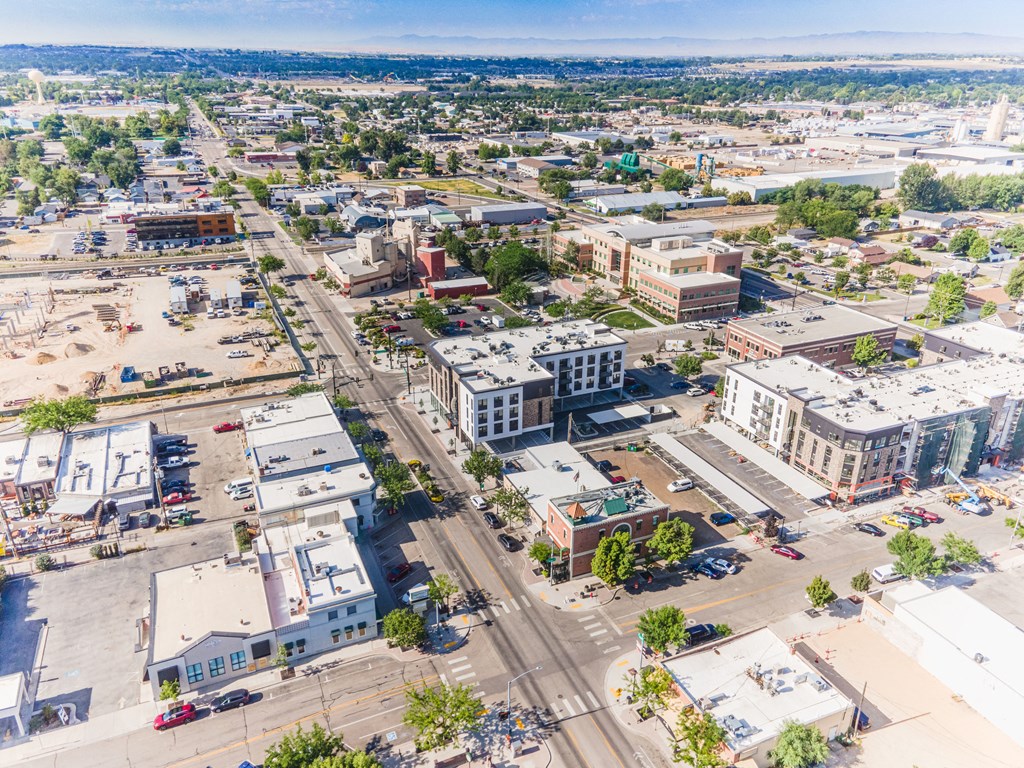 Old Town Lofts Apartments Overhead View of Building and Surrounding Area