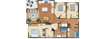 The Farmstead Apartments 3x2 Flat Floor Plan