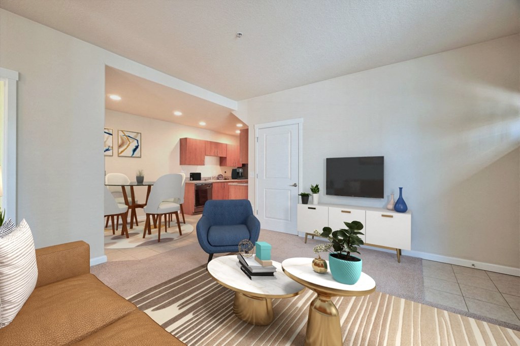 Springwater Crossing Apartments staged two-bedroom living room