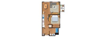A floor plan of a house with a kitchen, living room, and bedrooms.