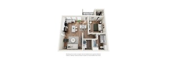 One Bedroom 1x1 Floor Plan at Four Cedars, Gunter, TX 75058