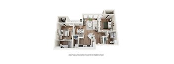 Two Bedroom 2x2 Floor Plan at Four Cedars, Gunter, TX