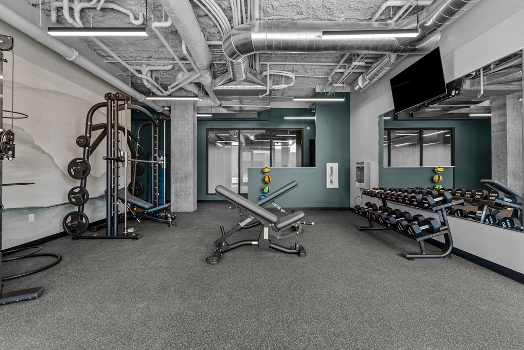 fitness center at The Vanguard apartments