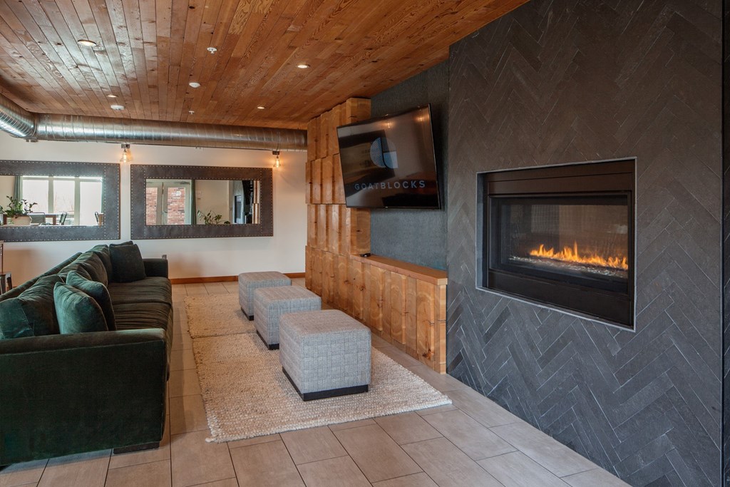 Goat Blocks in Portland, Oregon Clubhouse Lounge with Fireplace
