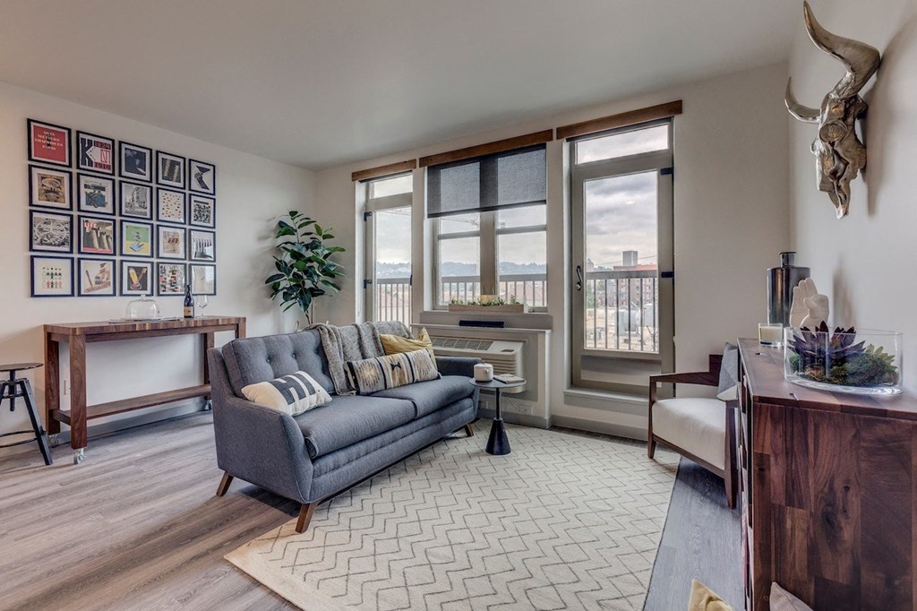 Goat Blocks in Portland, Oregon Model Living Room with Private Patio