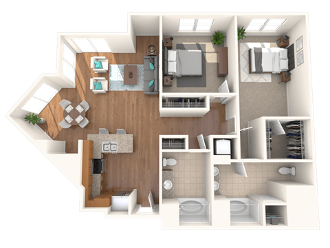 The Mercer Apartments Groveland Two Bedroom Two Bathroom Floor Plan