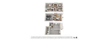 Three floor plans for an apartment are shown.