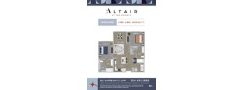 A flyer for a highland apartment at the heights with a floor plan.