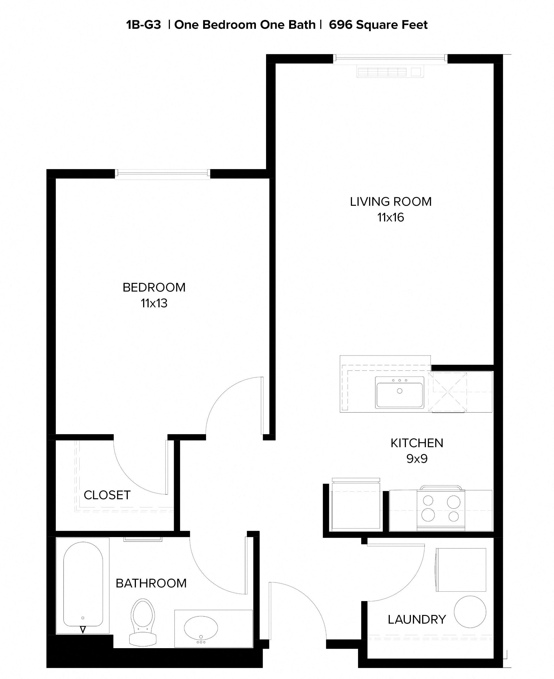 Harbor Sky 1x1 G Floor Plan