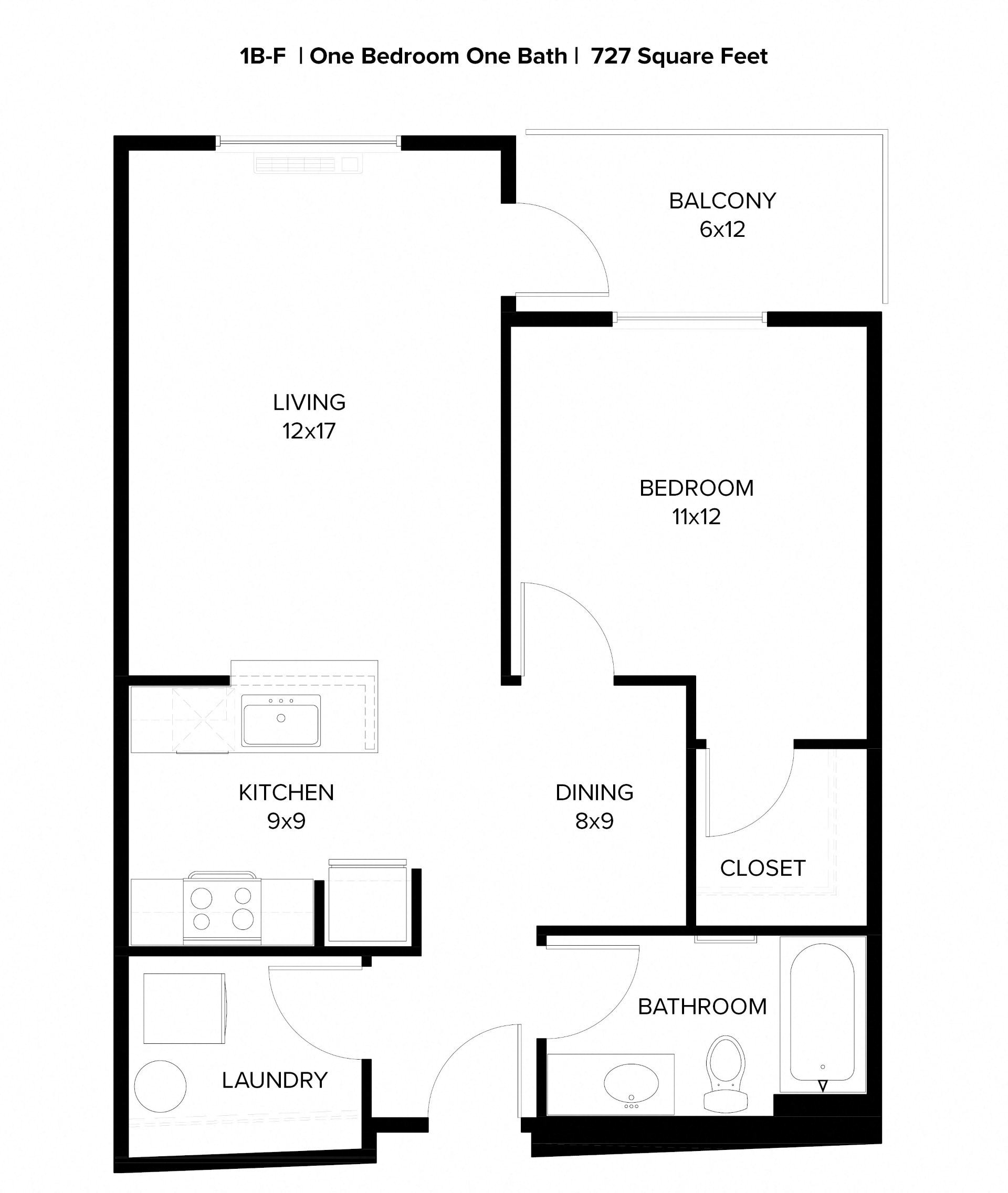 Harbor Sky 1x1 H Floor Plan